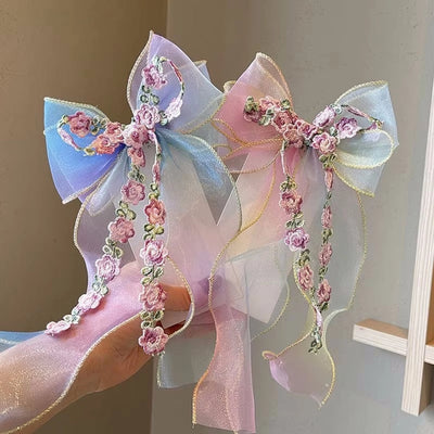 sweet bow knot synthetic yarn hair clip