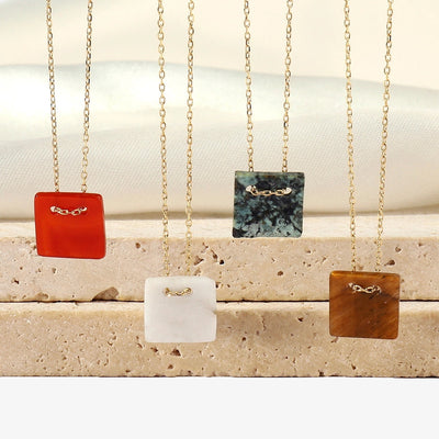 Jewelry Vintage Style French Style Simple Style Geometric Titanium Steel Natural Stone 14K Gold Plated Plating Pendant Necklace