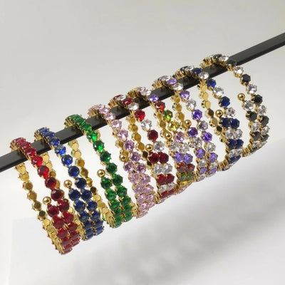 Elegant Solid Color 304 Stainless Steel 18K Gold Plated Zircon Bangle In Bulk