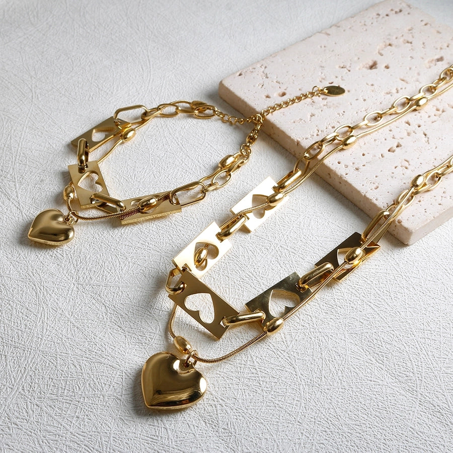 Jewelry IG Style Simple Style Commute Heart Shape 304 Stainless Steel Hollow Out Bracelets Necklace