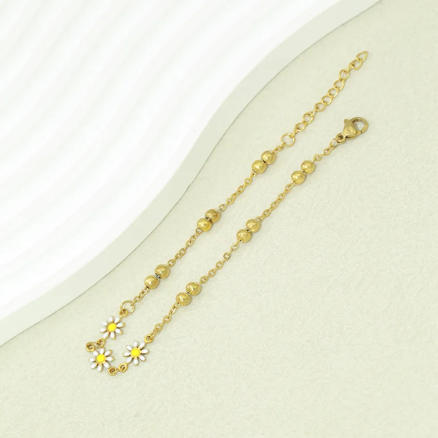 Cute Sweet Daisy 304 Stainless Steel 18K Gold Plated O-shaped chain Bracelets In Bulk