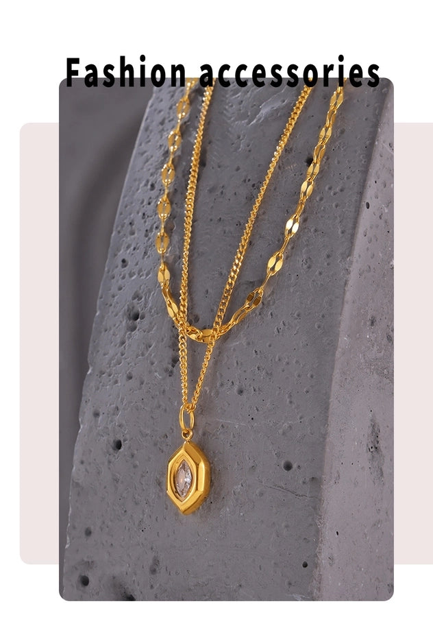 Jewelry Simple Style Korean Style Hexagon 304 Stainless Steel 18K Gold Plated Plating Pendant Necklace Necklace