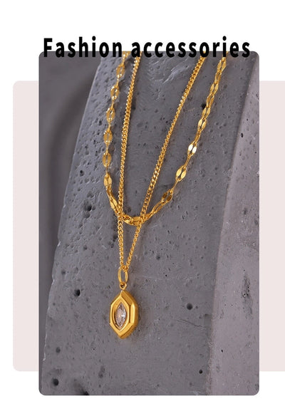 Jewelry Simple Style Korean Style Hexagon 304 Stainless Steel 18K Gold Plated Plating Pendant Necklace Necklace