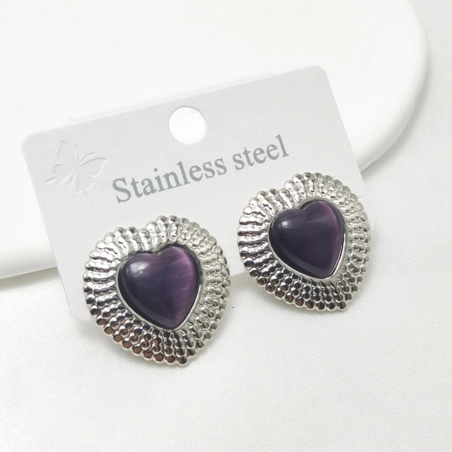 1 Pair Elegant Retro Commute Heart Shape 304 Stainless Steel Ear Studs