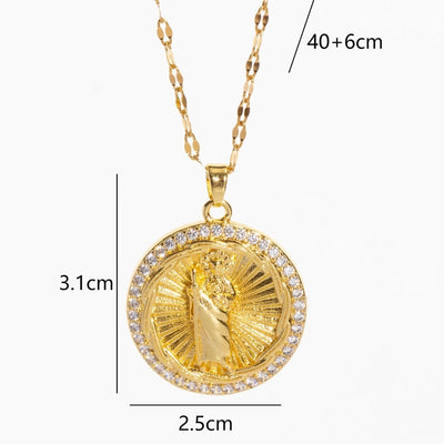 Copper Plating Geometric Virgin Mary Pendant Necklace