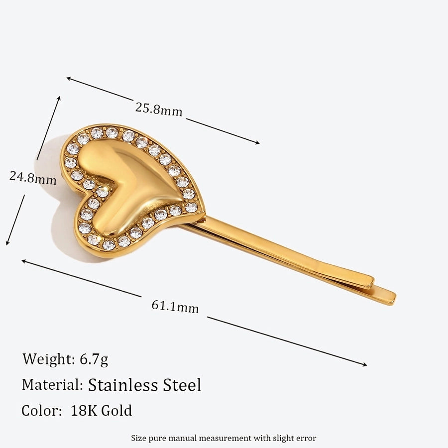 Cute Side Clip Bang Clip Girly Heart Barrettes Stainless Steel 18K Gold Plating Irregular Heart Side Diamond Hair Clip Barrettes