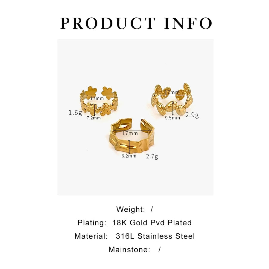 Jewelry IG Style Nordic Style Commute Solid Color 316L Stainless Steel  18K Gold Plated Irregular Open Rings