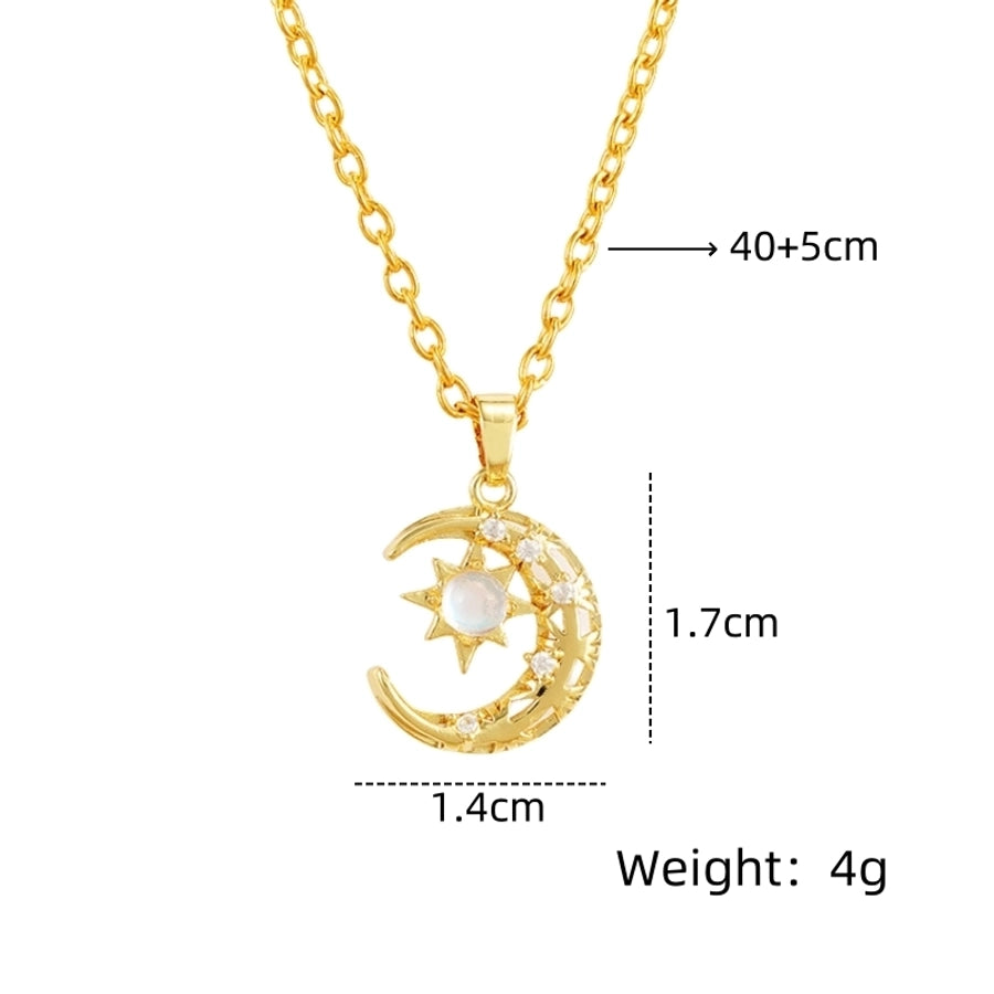 201 Stainless Steel Copper Gold Plated Plating Inlay Moon Resin Zircon Pendant Necklace
