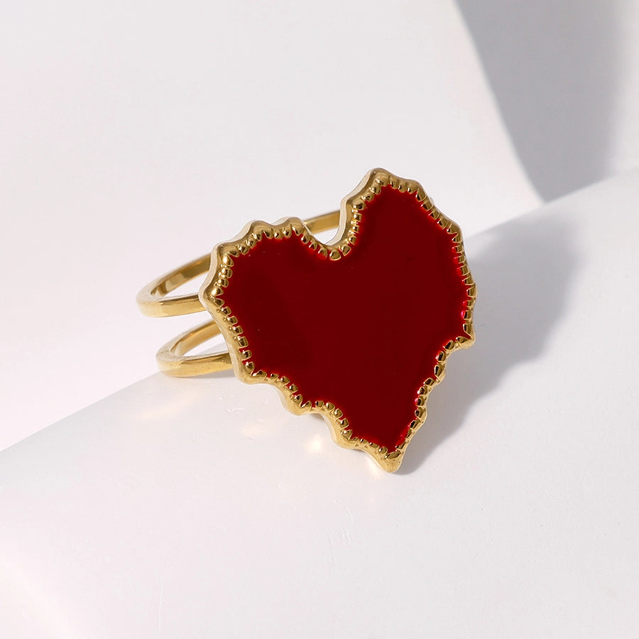 Jewelry Cute Vintage Style Simple Style Heart Shape 304 Stainless Steel 18K Gold Plated Enamel Stainless Steel Rings