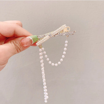 simple style color block imitation pearl alloy inlay rhinestones hair clip