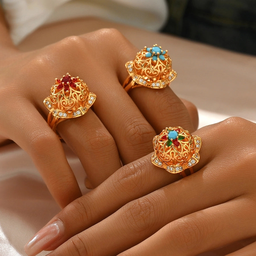 Copper Inlay Geometric Zircon Open Rings