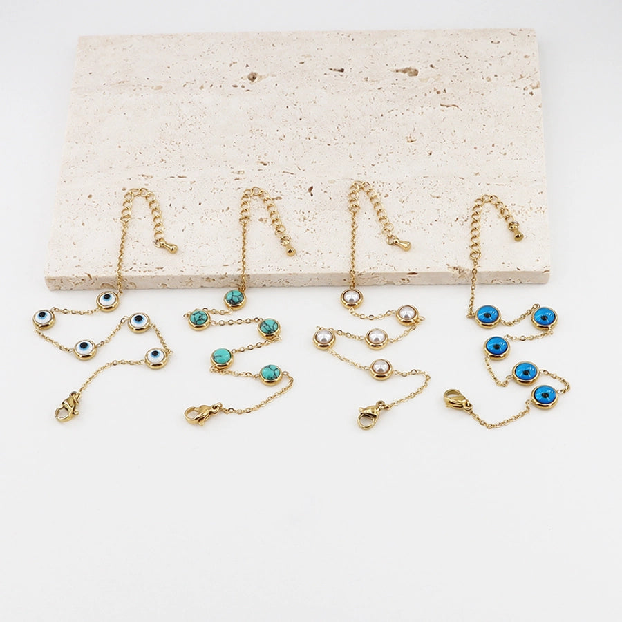 Casual Simple Style Round 304 Stainless Steel Gold Plated Natural Stone Pearl Bracelets In Bulk