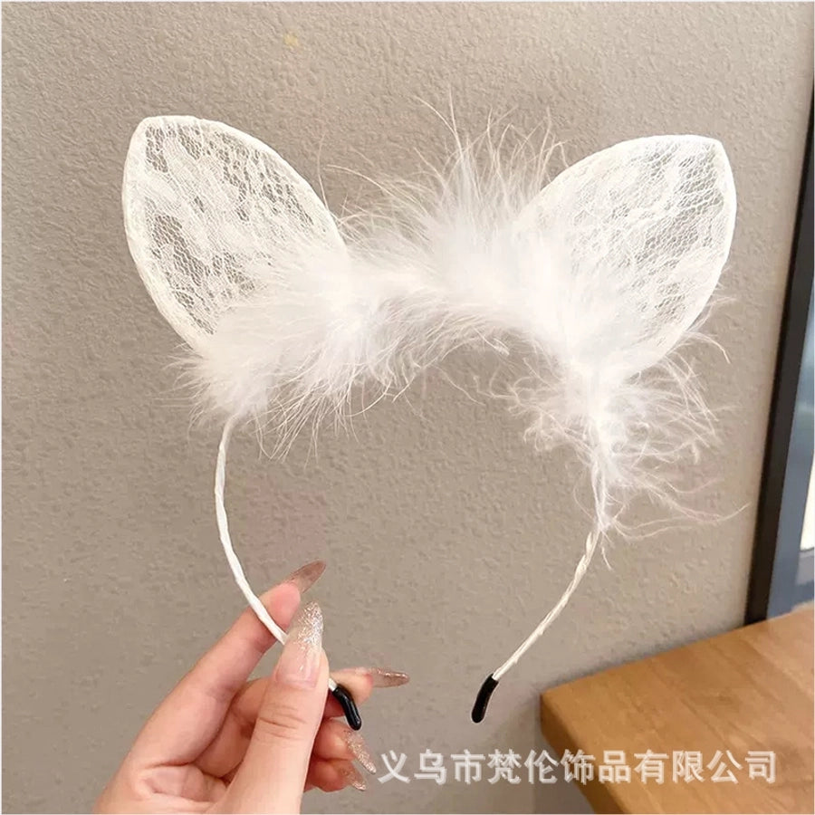 retro cat ears lace handmade hair band 1 piece