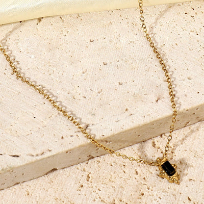 Jewelry Retro French Style Simple Style Geometric Titanium Steel Natural Stone 14K Gold Plated Plating Pendant Necklace