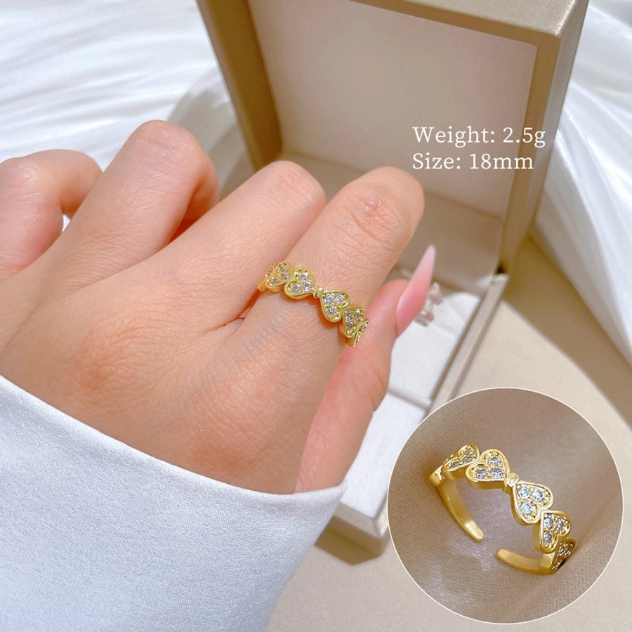 Titanium Steel Brass Gold Plated Inlay Heart Shape Zircon Brass Rings