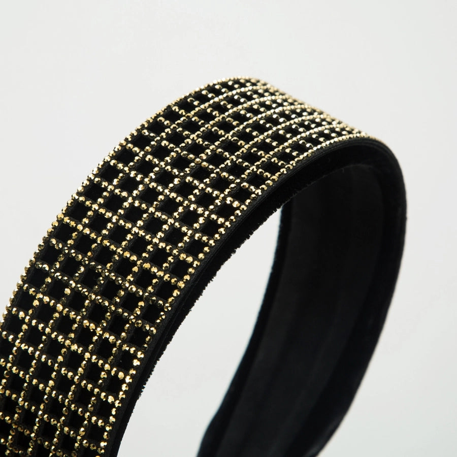 Women's Elegant Luxurious Checkered Cloth Inlay Rhinestones Hair Band