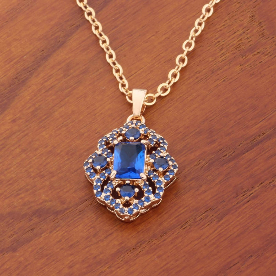 Copper Inlay Rhombus Zircon Pendant Necklace