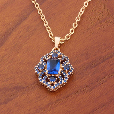 Copper Inlay Rhombus Zircon Pendant Necklace