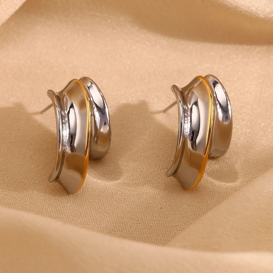 1 Pair Simple Style Geometric Mixed Metal 304 Stainless Steel 18K Gold Plated Ear Studs