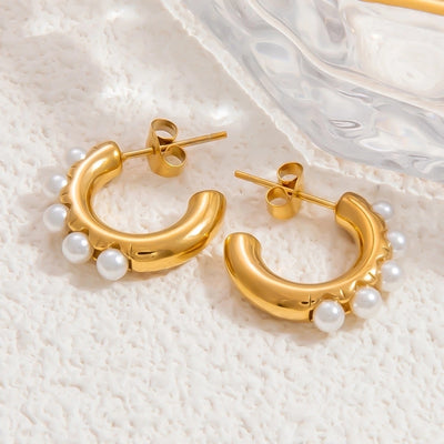 1 Pair Elegant Solid Color Plating Inlay 304 Stainless Steel Pearl 18K Gold Plated Earrings Ear Studs