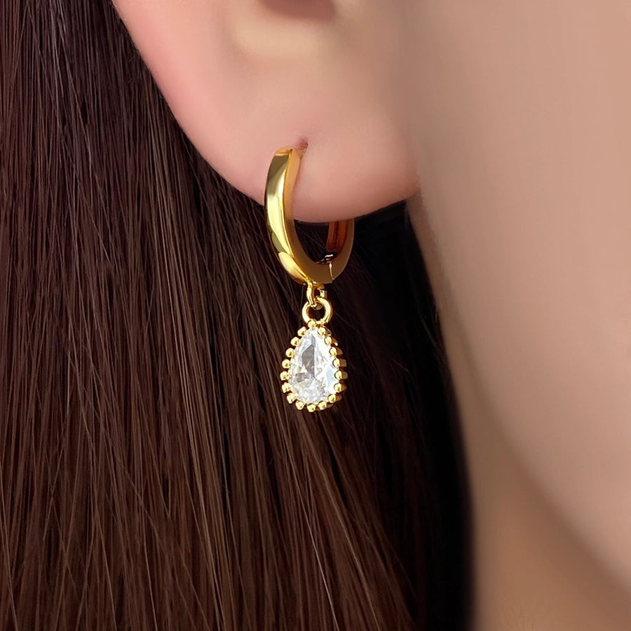 1 Pair Casual Vintage Style Water Droplets Copper Zircon Drop Earrings