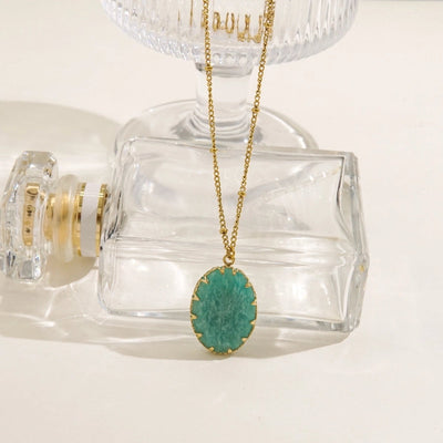 Retro Simple Style Geometric natural stone Titanium Steel Pendant Necklace In Bulk