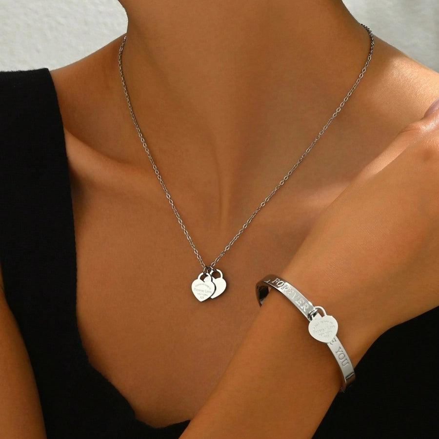 Jewelry Elegant Lady Geometric 304 Stainless Steel Earrings Necklace Jewelry Set