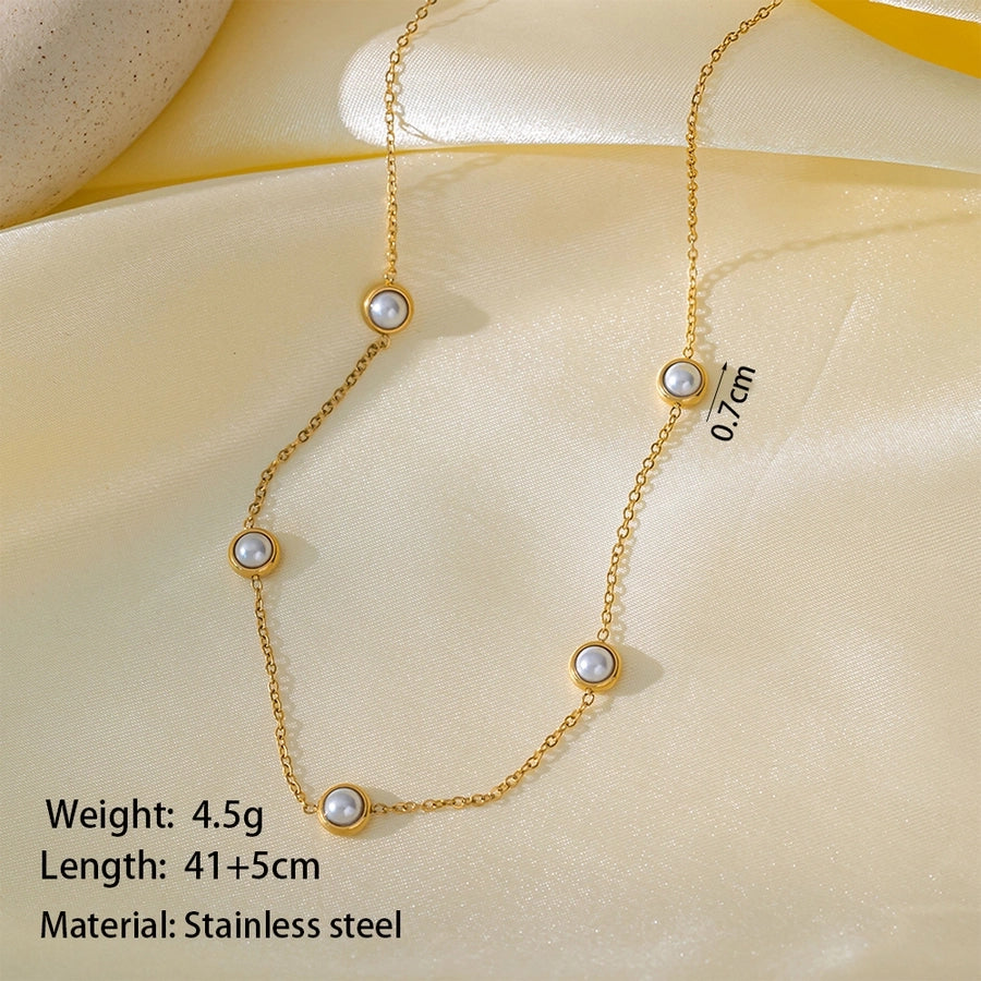 Jewelry Casual Simple Style Commute Round 304 Stainless Steel Plastic 18K Gold Plated Pearl Bracelets Earrings Necklace
