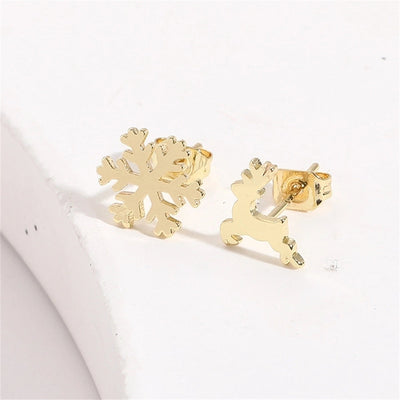 1 Pair Christmas Elegant Simple Style Commute Snowflake Elk Copper 14K Gold Plated Ear Studs