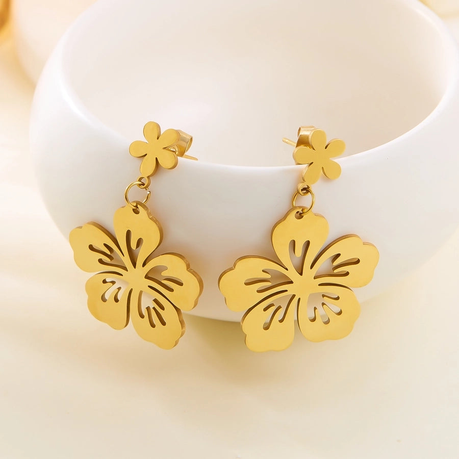 1 Pair Elegant Tropical Leaves Flower Shell 201 Stainless Steel Drop Earrings