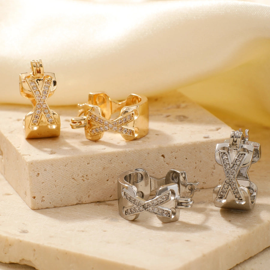 1 Pair Glam Luxurious Korean Style Geometric Inlay Copper Zircon K Gold Plated Ear clip