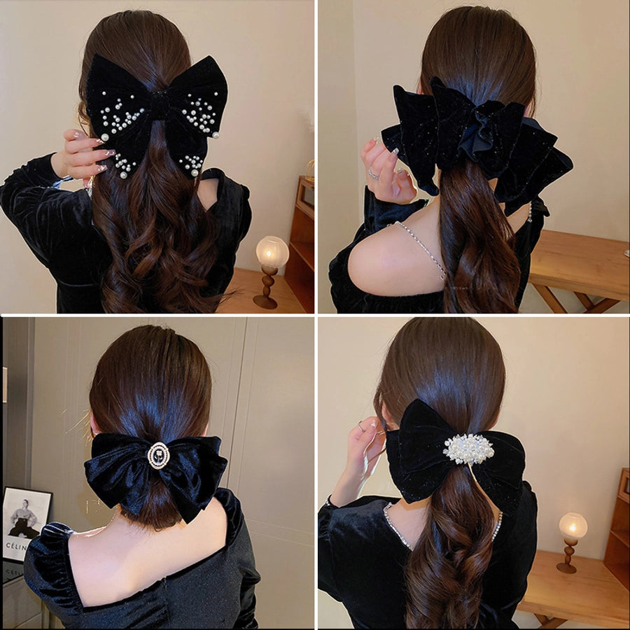 elegant tassel heart shape bow knot flannel inlay artificial pearls rhinestones hair clip 1 piece