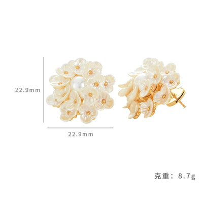 1 Pair Glam Luxurious French Style Flower Inlay Copper Freshwater Pearl Zircon 18K Gold Plated Ear Studs