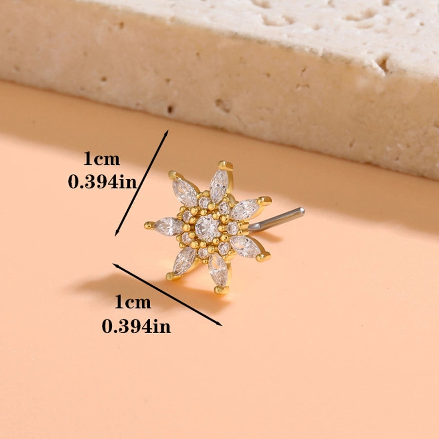 1 Piece Nose Rings & Studs Classic Style Cross Butterfly Copper Polishing Plating Zircon 18K Gold Plated Nose Rings & Studs