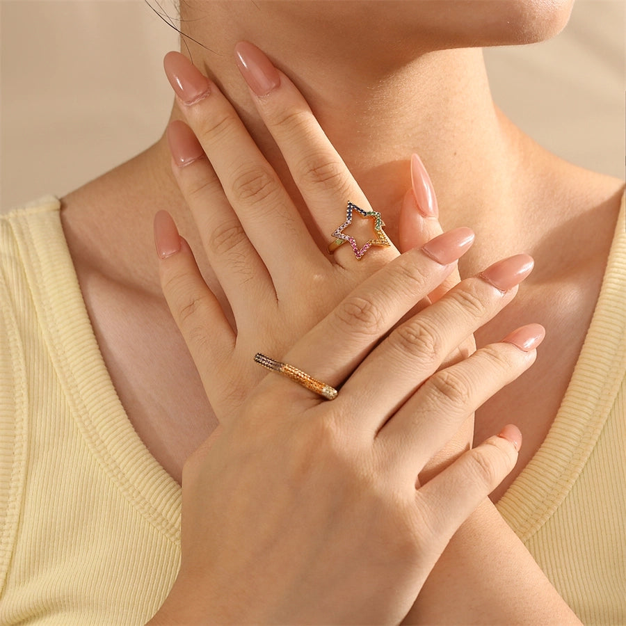 Jewelry Vintage Style Classic Style Pentagram Copper Zircon Open Rings