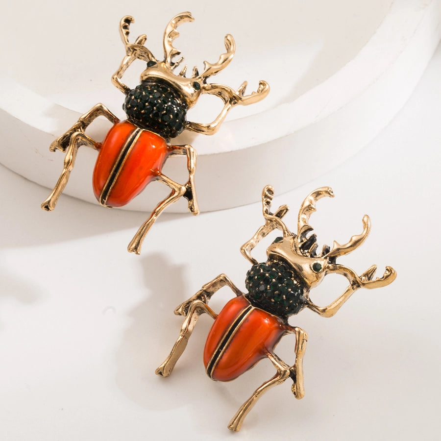 Dignified Sense of Design Alloy Dripping Oil Diamond Insect Stud Earrings Vintage Personal Influencer Beetle Earrings