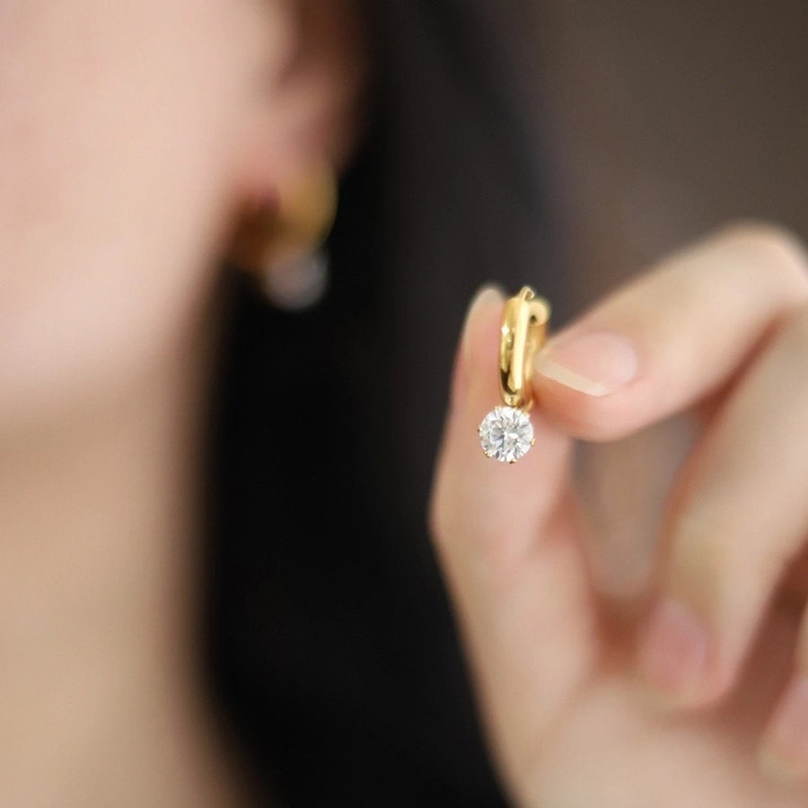 1 Pair Cute French Style Commute Geometric Plating 304 Stainless Steel Artificial Rhinestones 18K Gold Plated Earrings