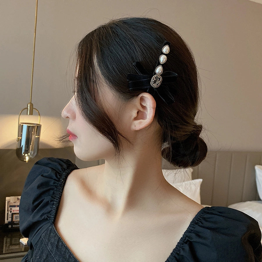 elegant geometric alloy inlay artificial pearls hair claws 1 piece