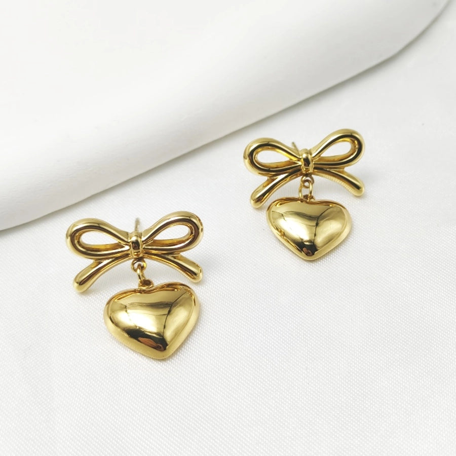 1 Pair Casual Classic Style Heart Shape Bow Knot 304 Stainless Steel 18K Gold Plated Drop Earrings