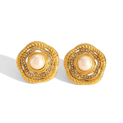 1 Pair IG Style Classic Style Round Flower Thread 304 Stainless Steel Titanium Steel 18K Gold Plated Ear Studs