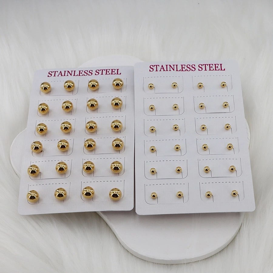 12 pairs Casual Simple Style Classic Style Round Plating 304 Stainless Steel Gold Plated Ear Studs