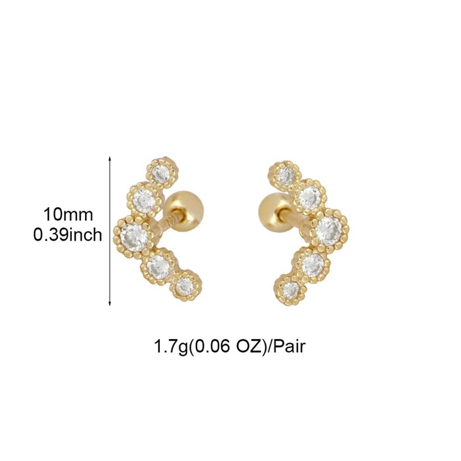 1 Pair Elegant Lady Geometric Copper Zircon 24K Gold Plated Ear Studs