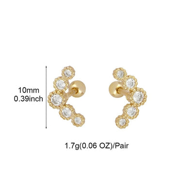 1 Pair Elegant Lady Geometric Copper Zircon 24K Gold Plated Ear Studs