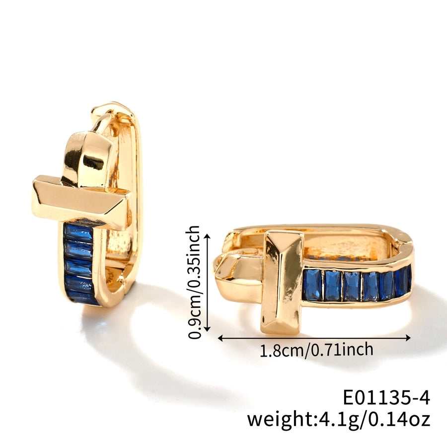1 Pair Elegant Simple Style Shiny Geometric Inlay Copper Glass K Gold Plated Rhodium Plated Ear clip
