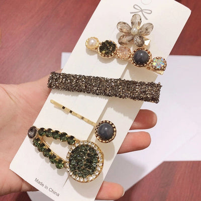 sweet plaid flower alloy pearl rhinestones hair clip 1 set