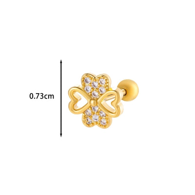 1 Piece IG Style Simple Style Korean Style Heart Shape Butterfly Bow Knot Inlay 316 Stainless Steel  Copper Zircon Ear Studs