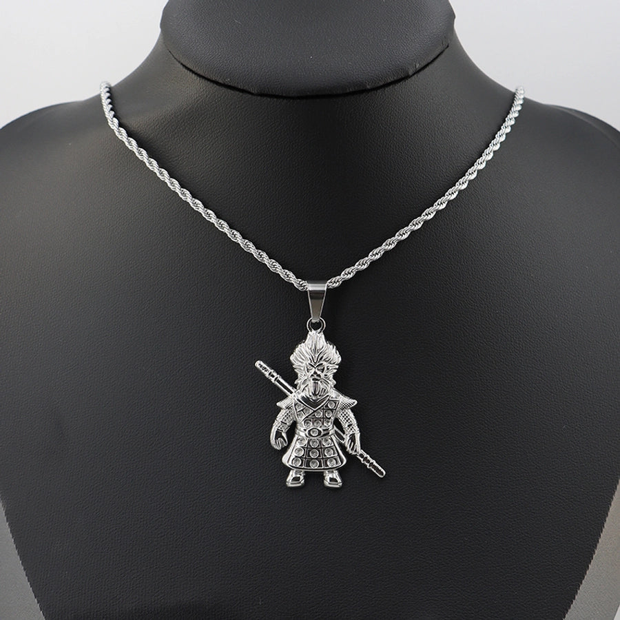 Jewelry Vintage Style Human 304 Stainless Steel Zircon Gold Plated Plating Inlay Pendant Necklace