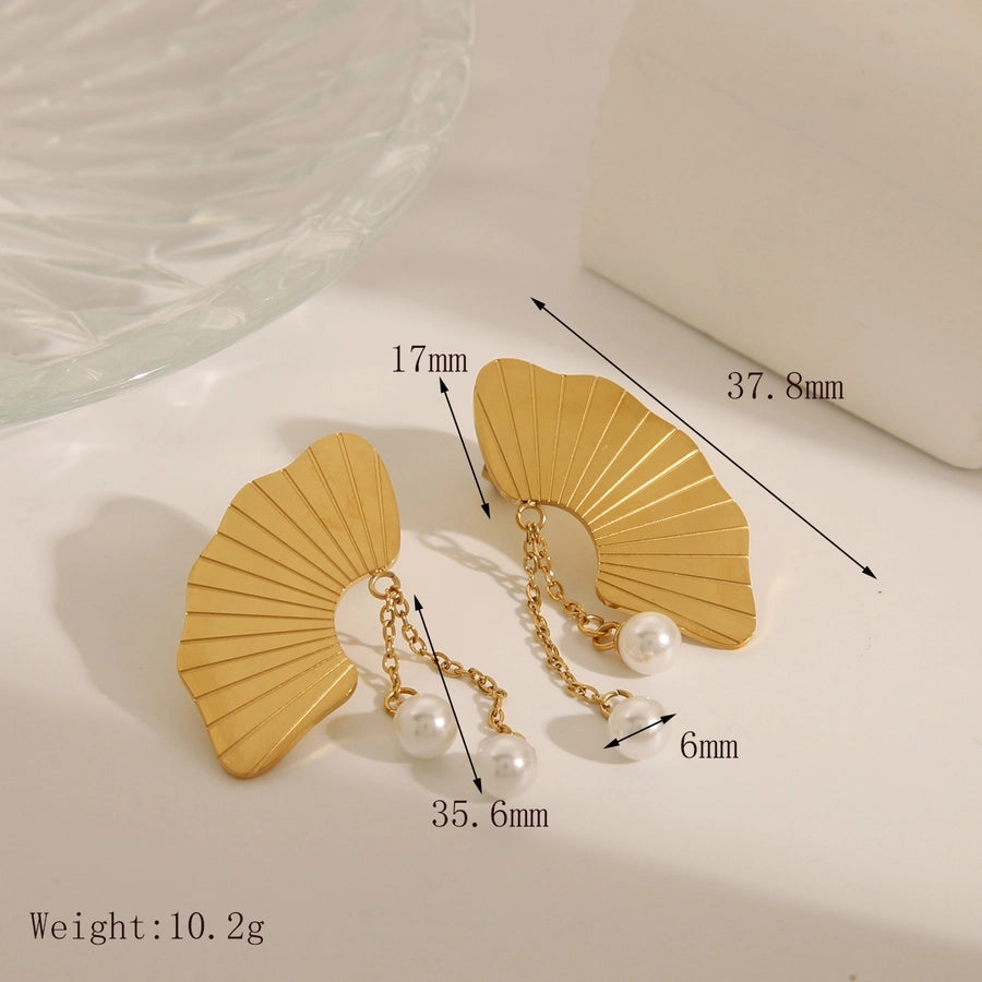 Jewelry IG Style Retro French Style Semicircle Sector 304 Stainless Steel Artificial Pearls 18K Gold Plated Inlay Earrings Necklace