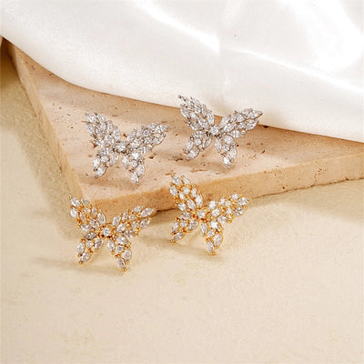 1 Pair Japanese Style Simple Style Shiny Butterfly Three-dimensional Inlay Copper Zircon K Gold Plated Ear Studs