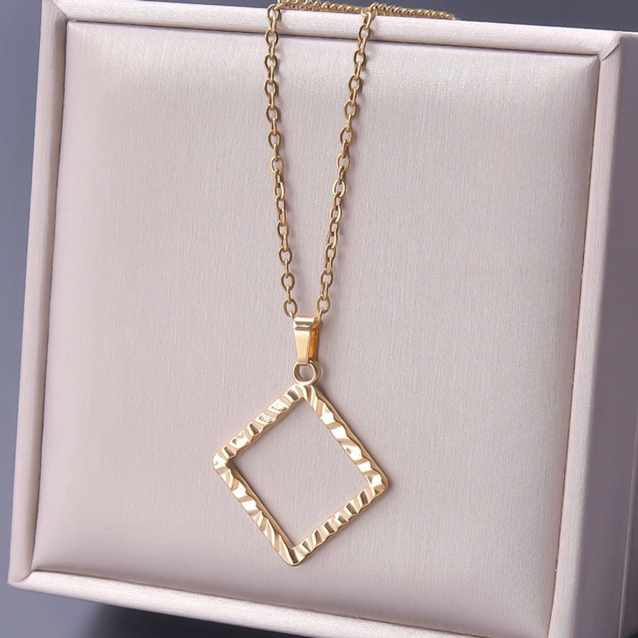Jewelry Basic Simple Style Classic Style Square 304 Stainless Steel 18K Gold Plated Plating Pendant Necklace